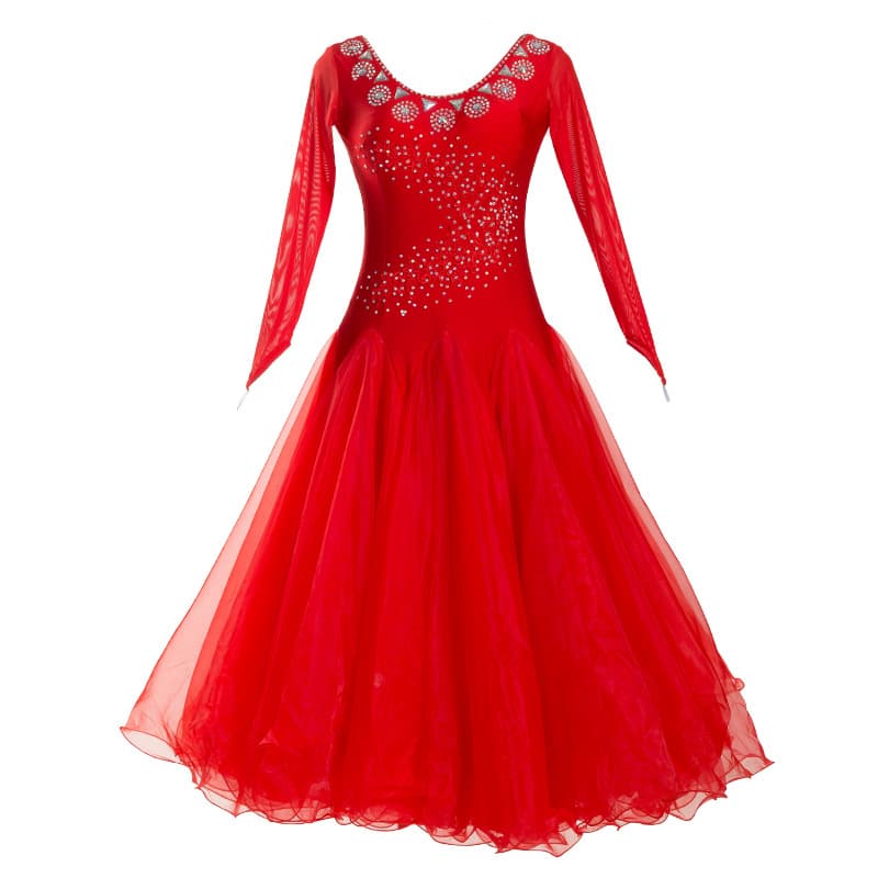 華麗な舞台装飾バレエダンスドレス｜豪華ビジューデコルテ＆波型裾