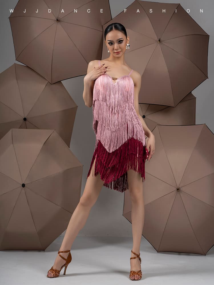 社交 ダンス ドレス 優美な流れフリンジドレス