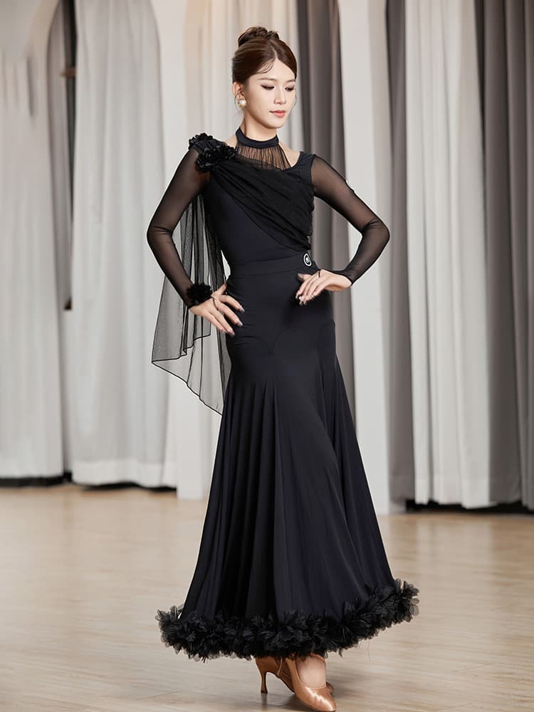 社交 ダンス ドレス 社交ダンス 優雅な舞踏会ドレープショルダードレス