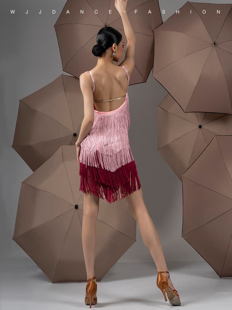 社交 ダンス ドレス 優美な流れフリンジドレス